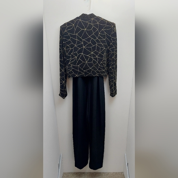John Roberts Women's Size 12 Jumper Set Dressy Jacket Gold Black Belted Vintage - Picture 4 of 12